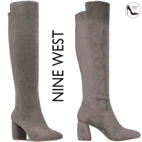 NINE WEST Kerianna Woman’s Tall Boots BLOCK HEEL GRAY Faux Suede High Boots 9